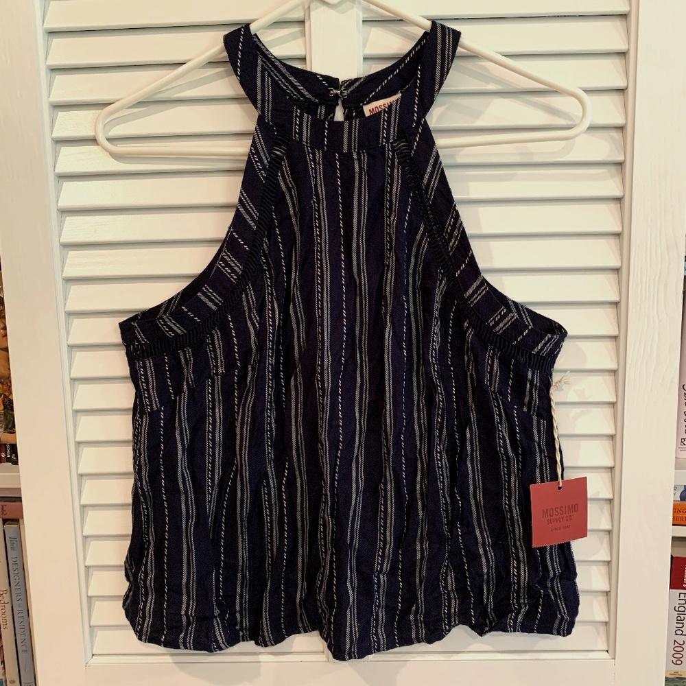 Mossimo Supply Co Navy Blue and White Stripe Halter Sleeveless Top M